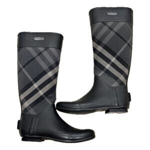 Burberry Clemence Classic Signature Check Rain Boots gray black FLAWED size 38